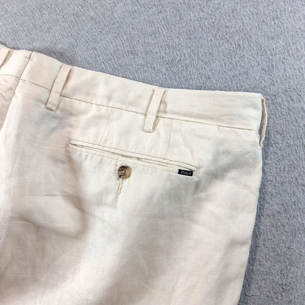 Polo Ralph Lauren Pants Mens 40/30 Cream Straight Fit Linen Blend Trousers